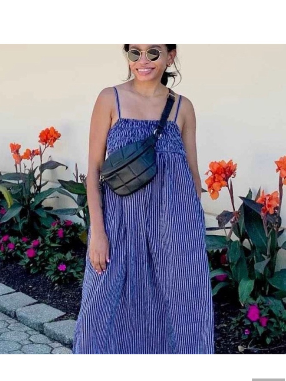 NWT a new day Navy Blue Pinstripe Spaghetti Strap Smocked MIDI Sundress - Picture 5 of 8